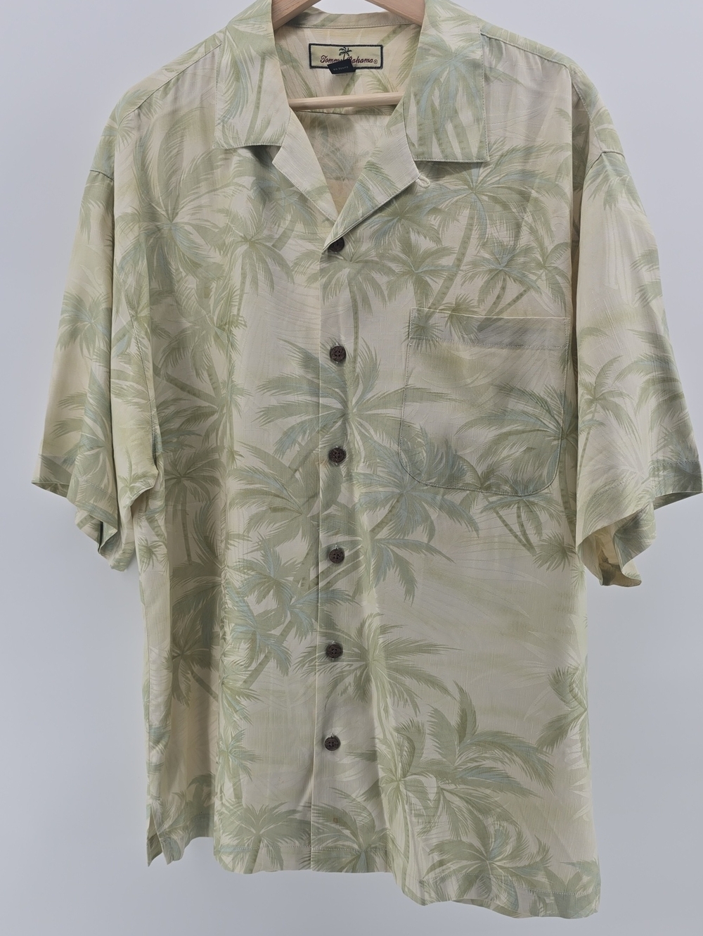 Tommy Bahama Sage Green Palm-Print Short-Sleeve Camp Shirt